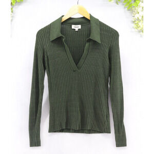 L'agence Women's Collared V-Neck Ribbed Long Sleeve Sweater Small